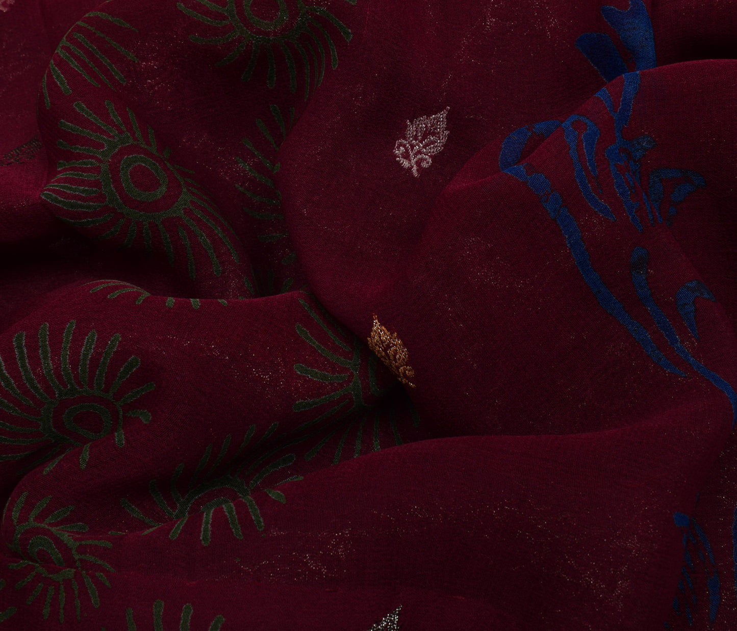 Sushila Vintage Maroon Saree Pure Georgette Silk Woven Floral Sari Craft Fabric