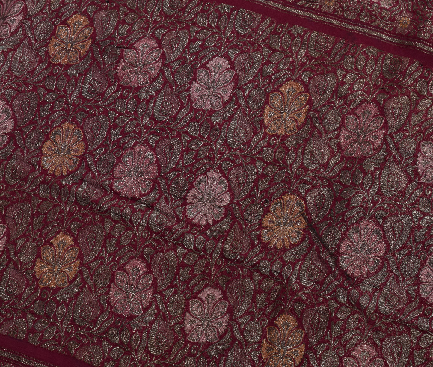 Sushila Vintage Maroon Saree Pure Georgette Silk Woven Floral Sari Craft Fabric