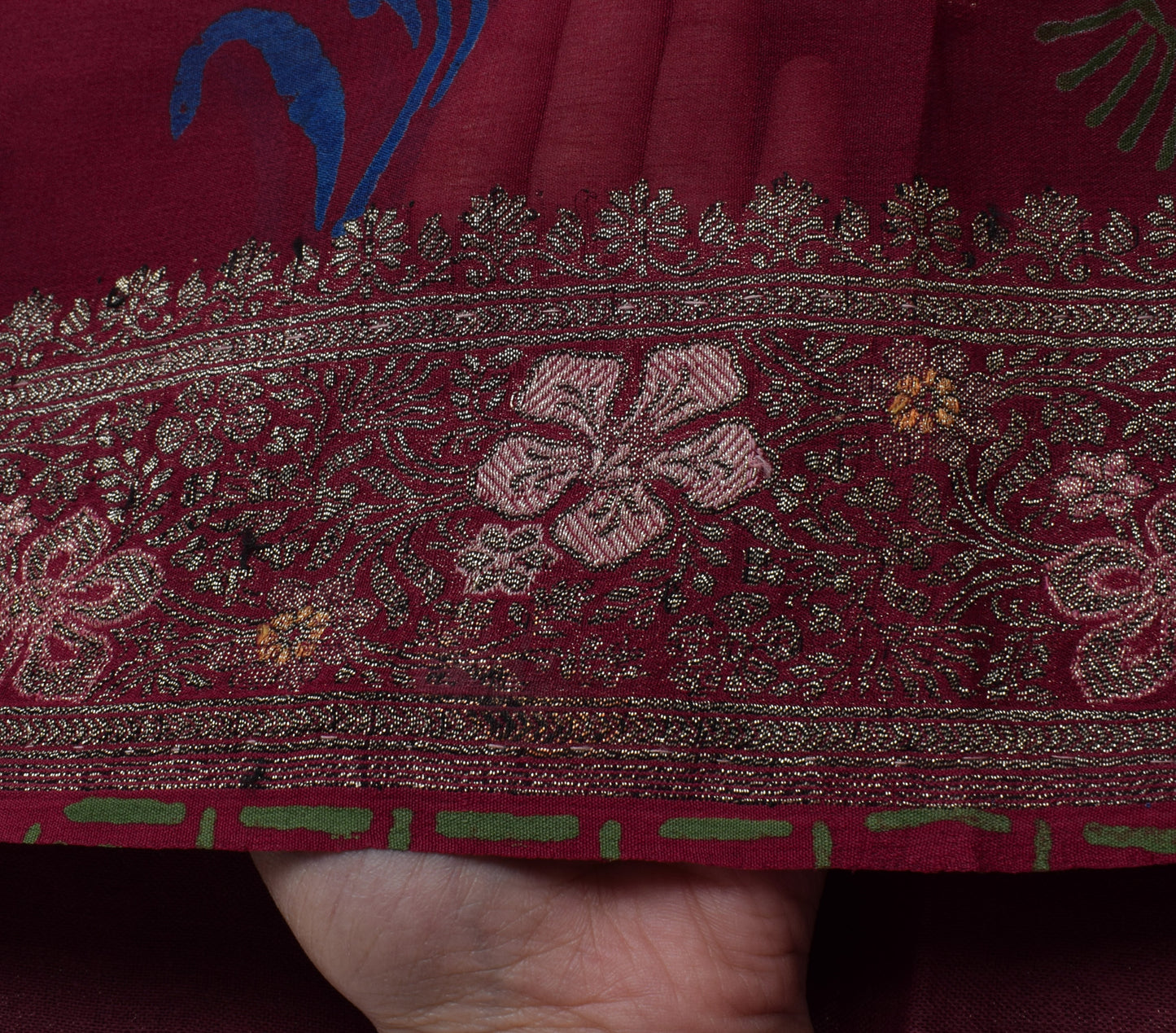 Sushila Vintage Maroon Saree Pure Georgette Silk Woven Floral Sari Craft Fabric