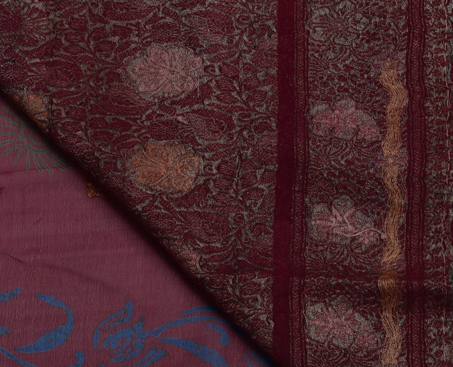 Sushila Vintage Maroon Saree Pure Georgette Silk Woven Floral Sari Craft Fabric