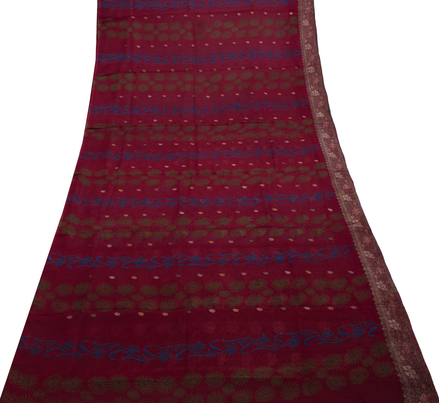 Sushila Vintage Maroon Saree Pure Georgette Silk Woven Floral Sari Craft Fabric