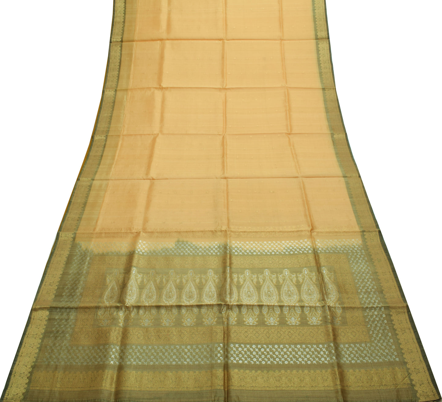 Sushila Vintage Indian Beige Saree 100% Pure Silk Woven 5 Yard Sari Craft Fabric