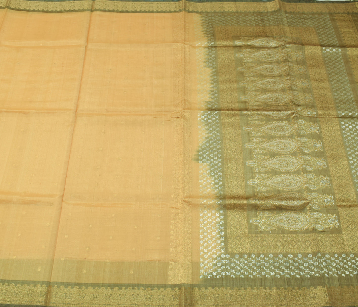 Sushila Vintage Indian Beige Saree 100% Pure Silk Woven 5 Yard Sari Craft Fabric