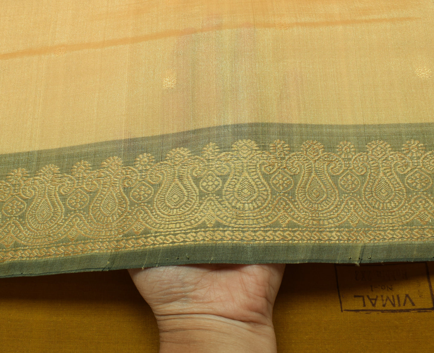 Sushila Vintage Indian Beige Saree 100% Pure Silk Woven 5 Yard Sari Craft Fabric