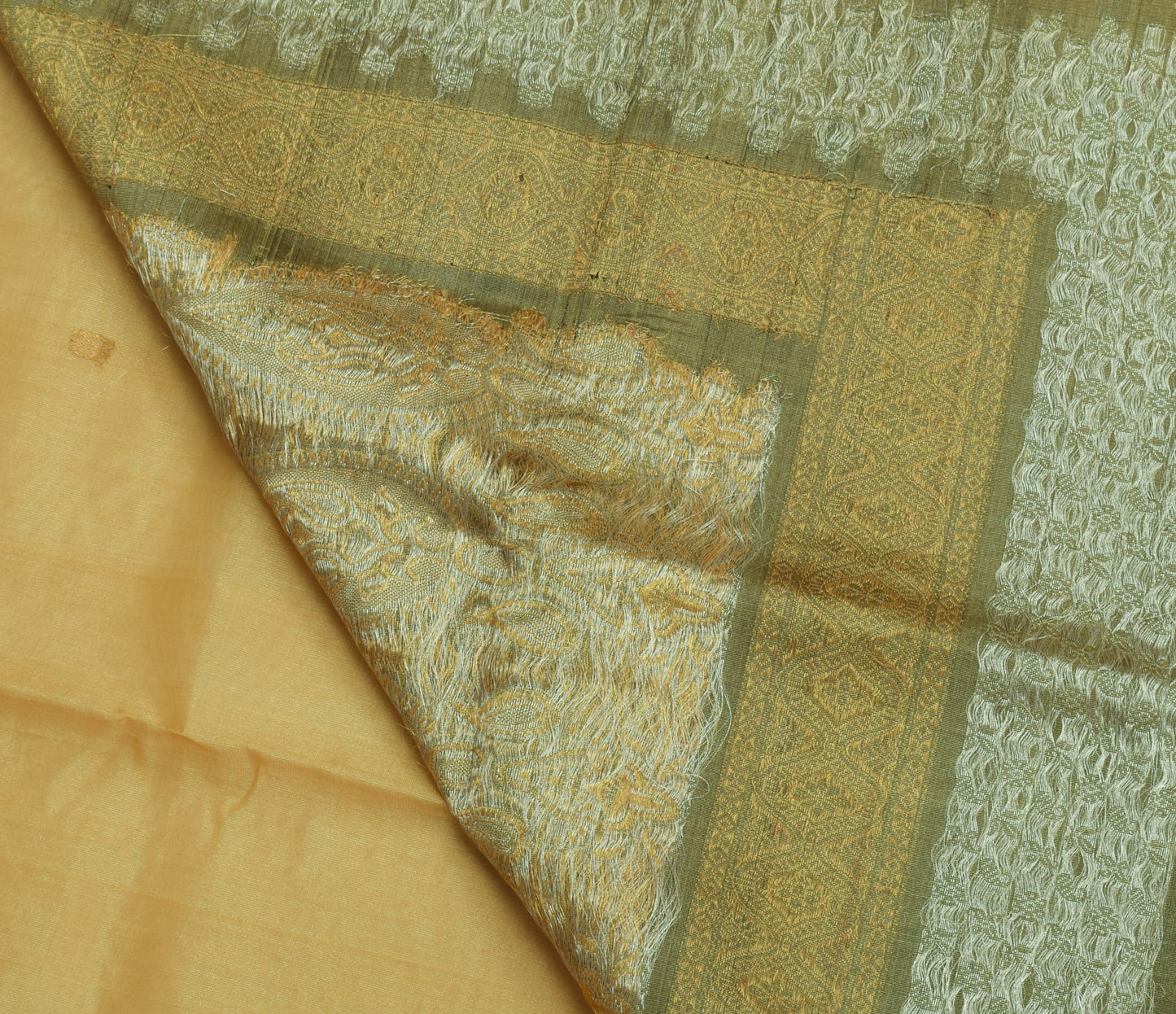 Sushila Vintage Indian Beige Saree 100% Pure Silk Woven 5 Yard Sari Craft Fabric