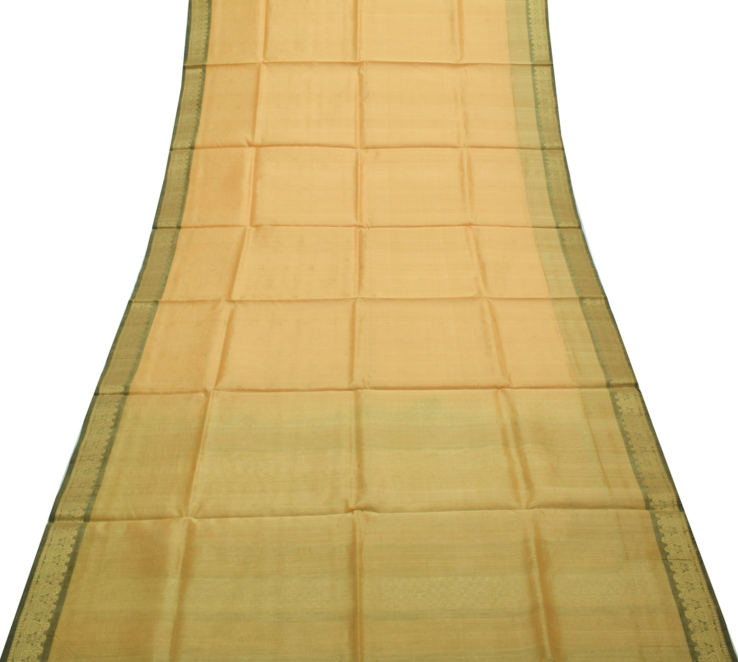 Sushila Vintage Indian Beige Saree 100% Pure Silk Woven 5 Yard Sari Craft Fabric