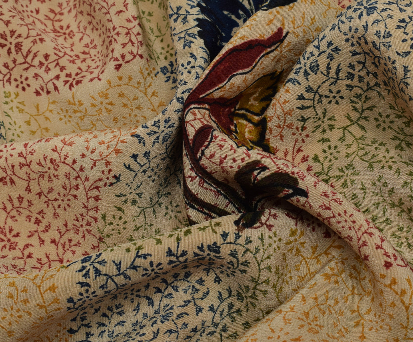 Sushila Vintage Light Brown Saree Pure Crepe Silk Printed Floral Sari Fabric