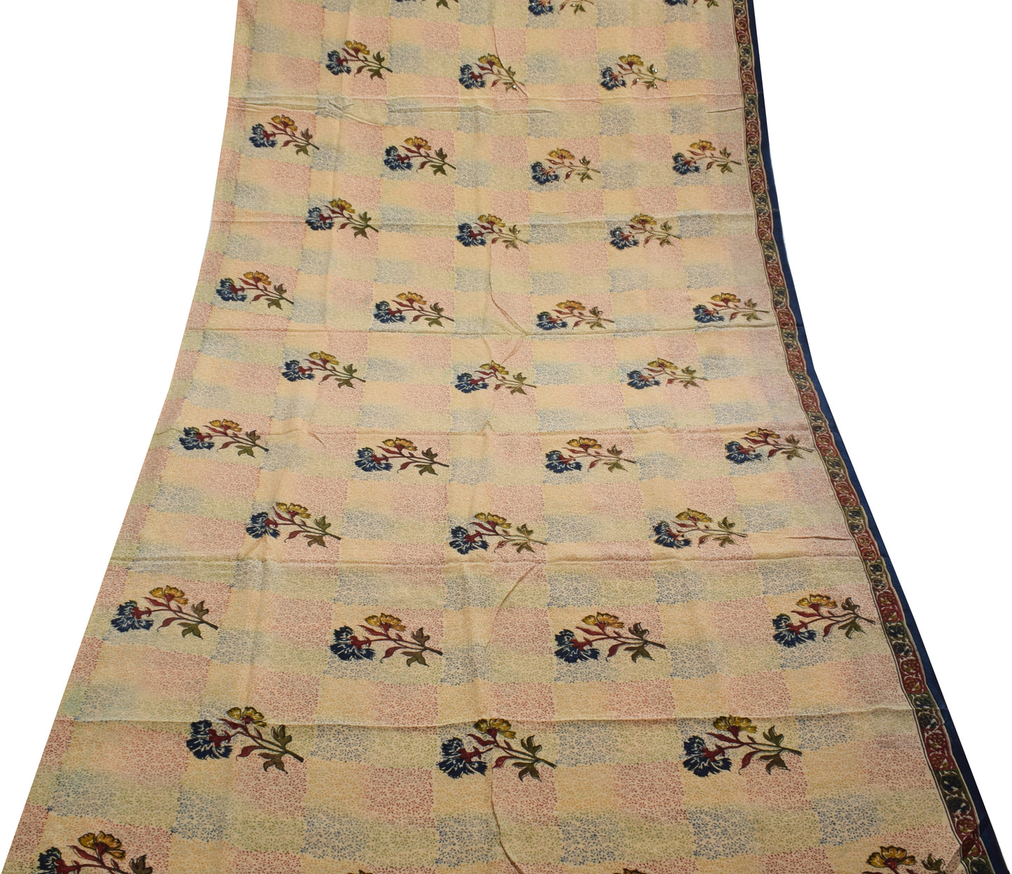 Sushila Vintage Light Brown Saree Pure Crepe Silk Printed Floral Sari Fabric