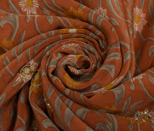 Sushila Vintage Peach Branded Saree Pure Crepe Silk Printed Floral Sari Fabric