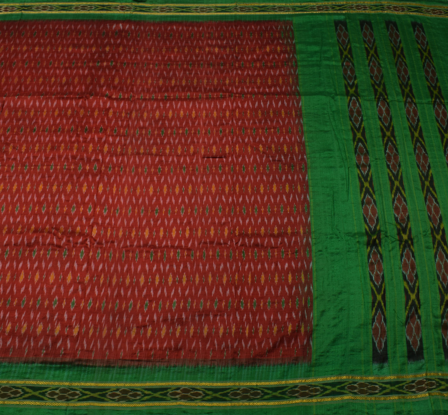 Sushila Vintage Maroon Saree Pure Silk Hand Woven Ikat Patola Sari Craft Fabric