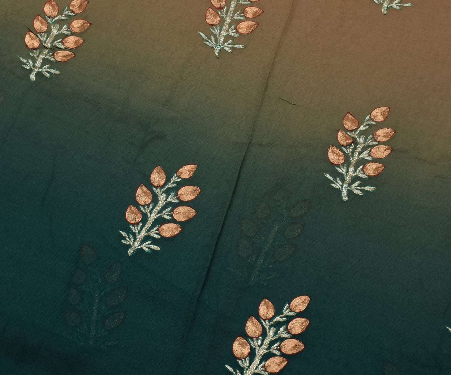 Sushila Vintage Brown Green Saree Pure Georgette Silk Embroidered Floral Sari Fabric