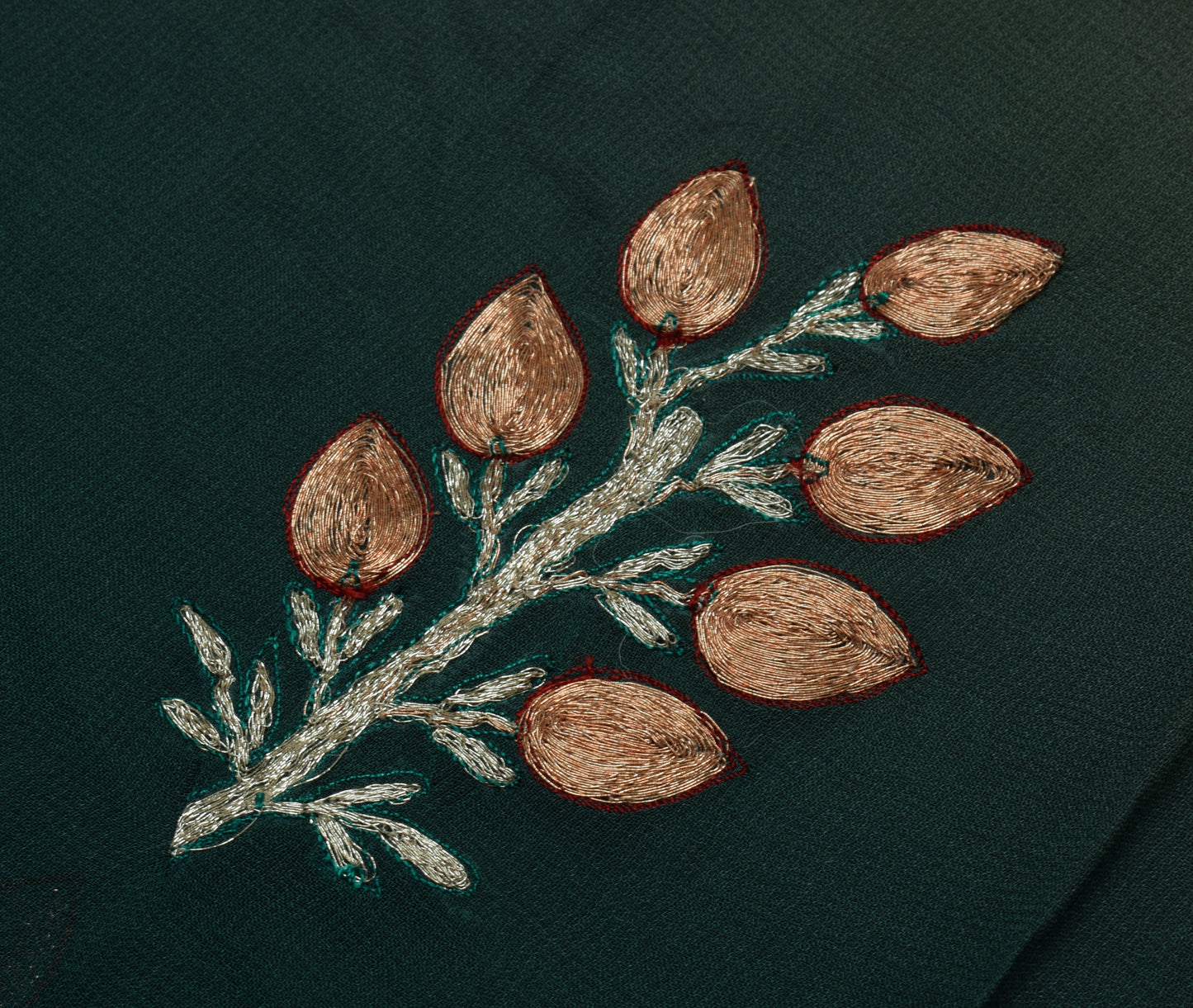 Sushila Vintage Brown Green Saree Pure Georgette Silk Embroidered Floral Sari Fabric