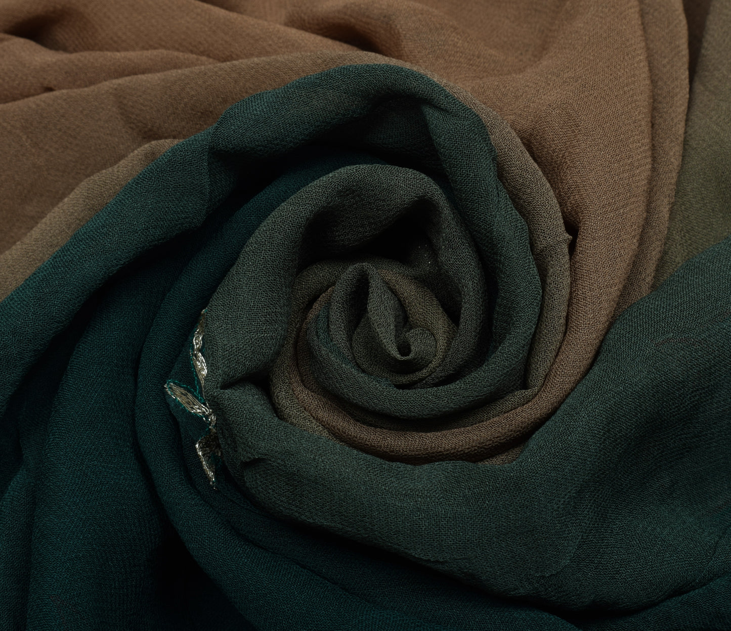 Sushila Vintage Brown Green Saree Pure Georgette Silk Embroidered Floral Sari Fabric