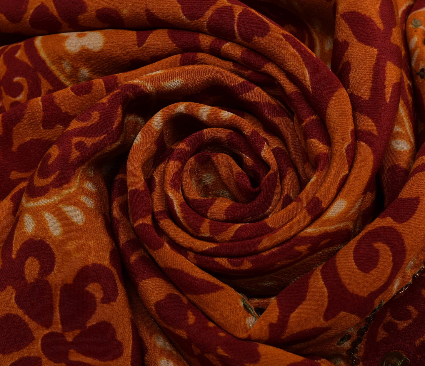 Sushila Vintage Dark Orange Saree Pure Crepe Silk Printed Floral Sari Fabric