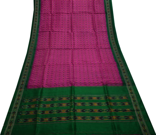 Sushila Vintage Purple Saree Pure Silk Hand Woven Ikat Patola Sari Craft Fabric