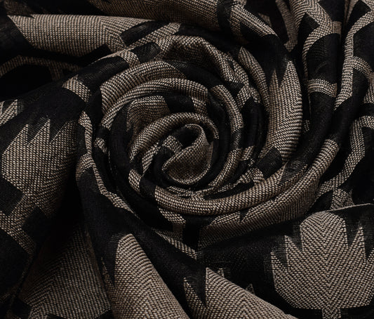 Sushila Vintage Black Saree Blend Silk Woven Floral Sari Craft 5 Yard Fabric