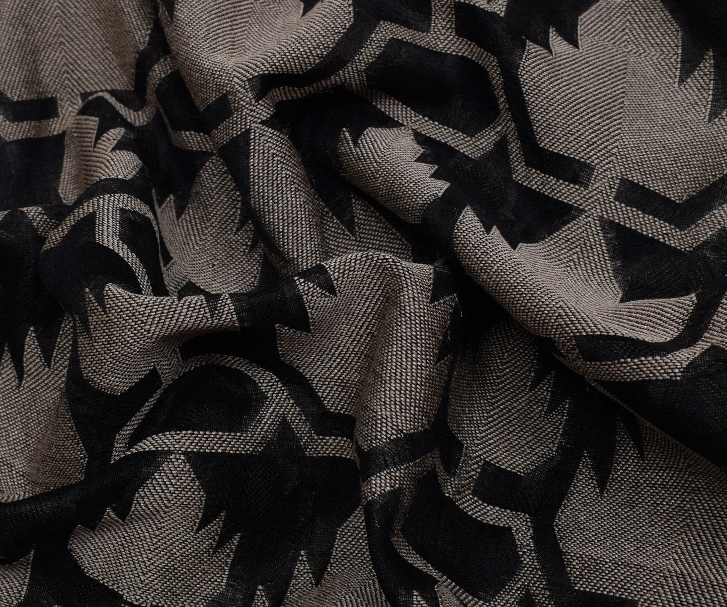 Sushila Vintage Black Saree Blend Silk Woven Floral Sari Craft 5 Yard Fabric