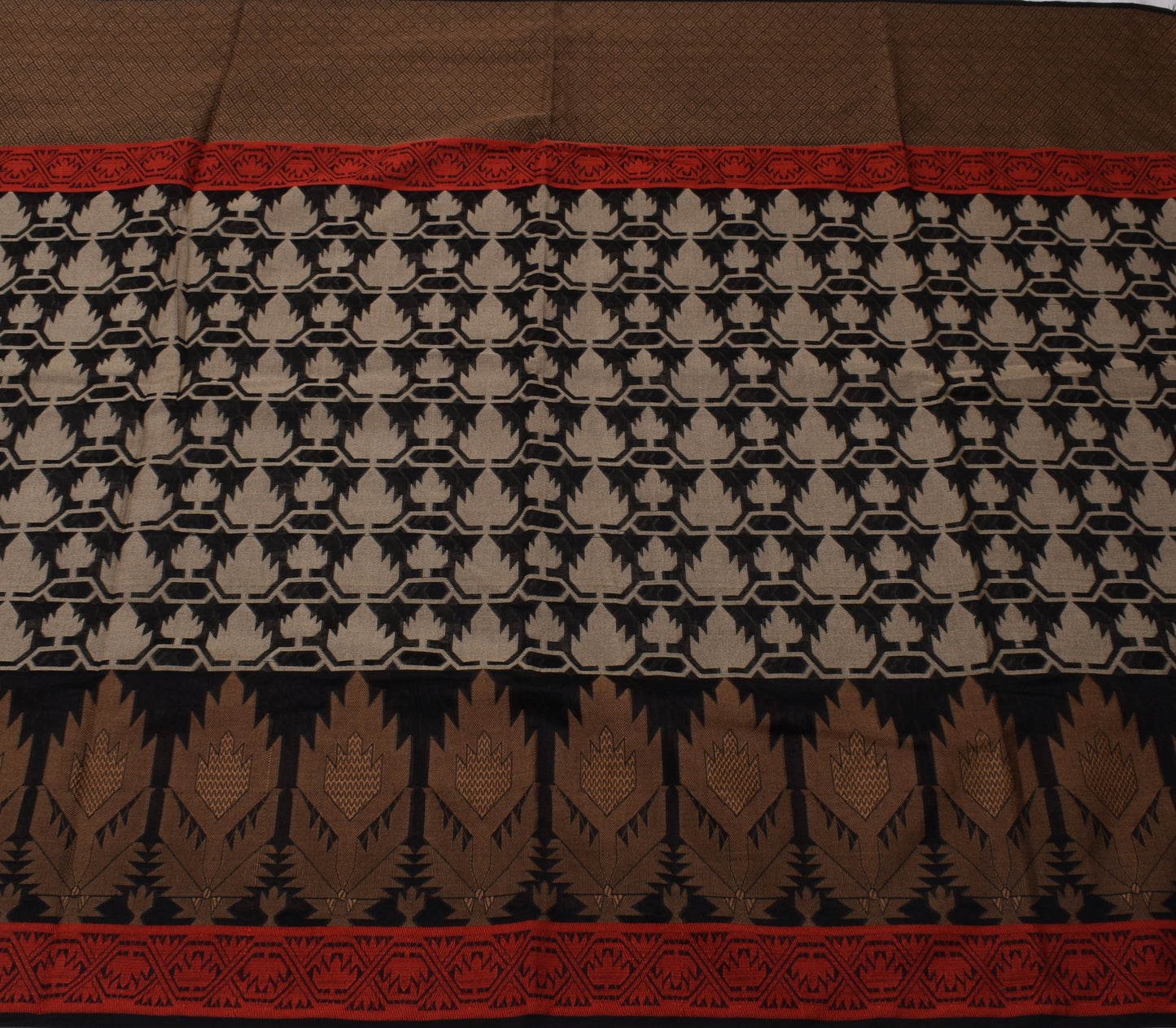 Sushila Vintage Black Saree Blend Silk Woven Floral Sari Craft 5 Yard Fabric