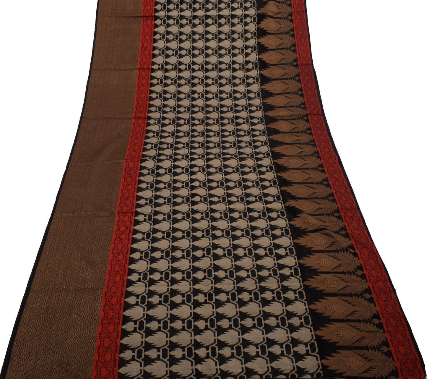 Sushila Vintage Black Saree Blend Silk Woven Floral Sari Craft 5 Yard Fabric