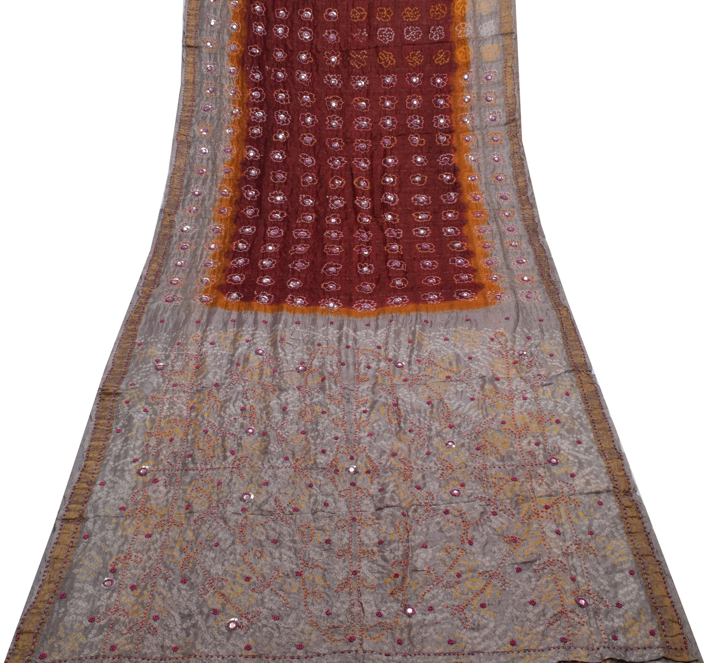 Sushila Vintage Maroon Saree Pure Silk Woven & Printed 5 Yard Sari Craft Fabric