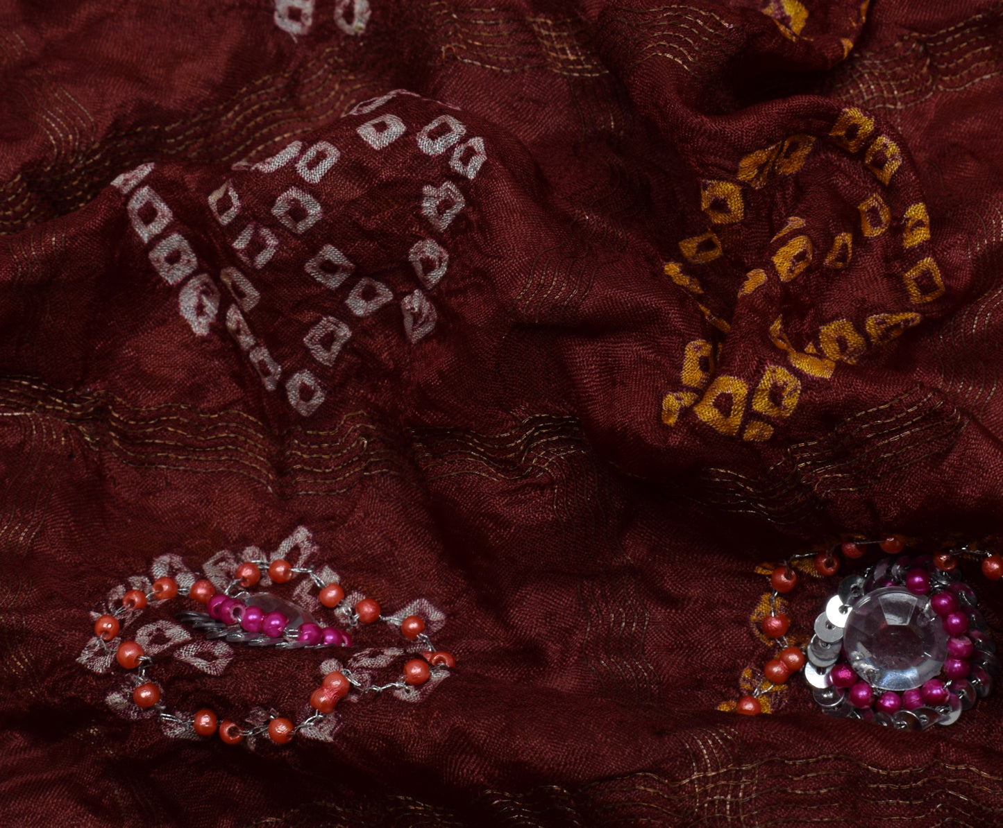 Sushila Vintage Maroon Saree Pure Silk Woven & Printed 5 Yard Sari Craft Fabric