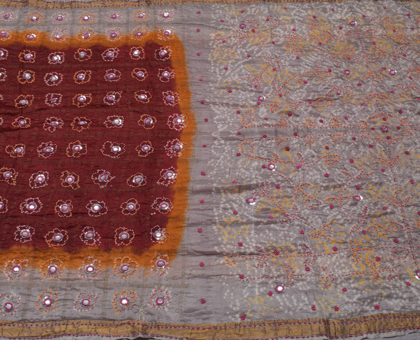 Sushila Vintage Maroon Saree Pure Silk Woven & Printed 5 Yard Sari Craft Fabric