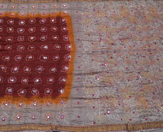 Sushila Vintage Maroon Saree Pure Silk Woven & Printed 5 Yard Sari Craft Fabric