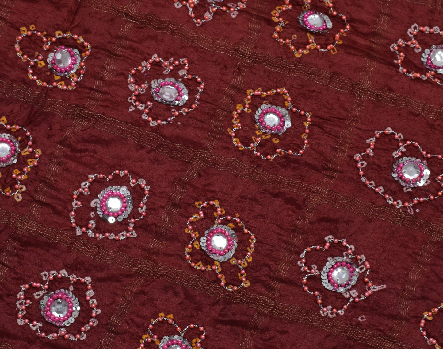 Sushila Vintage Maroon Saree Pure Silk Woven & Printed 5 Yard Sari Craft Fabric