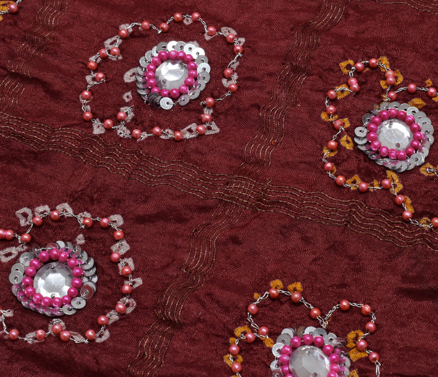 Sushila Vintage Maroon Saree Pure Silk Woven & Printed 5 Yard Sari Craft Fabric
