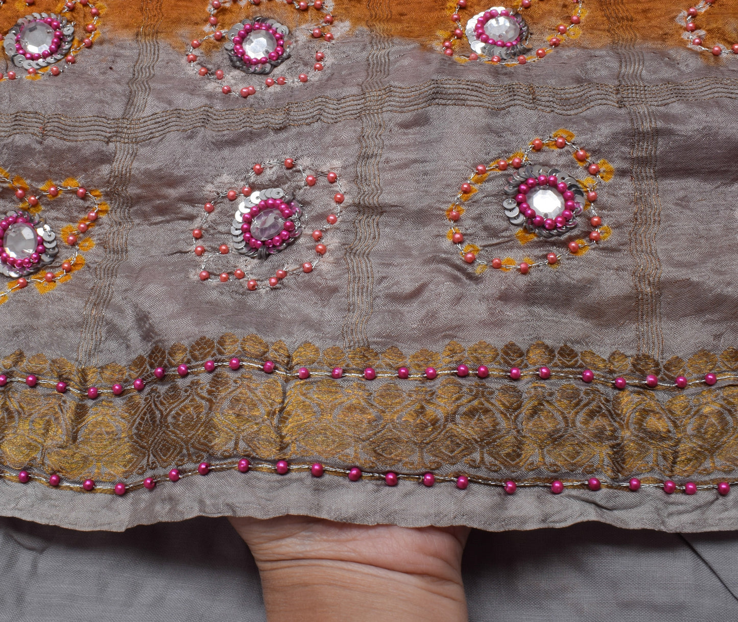 Sushila Vintage Maroon Saree Pure Silk Woven & Printed 5 Yard Sari Craft Fabric