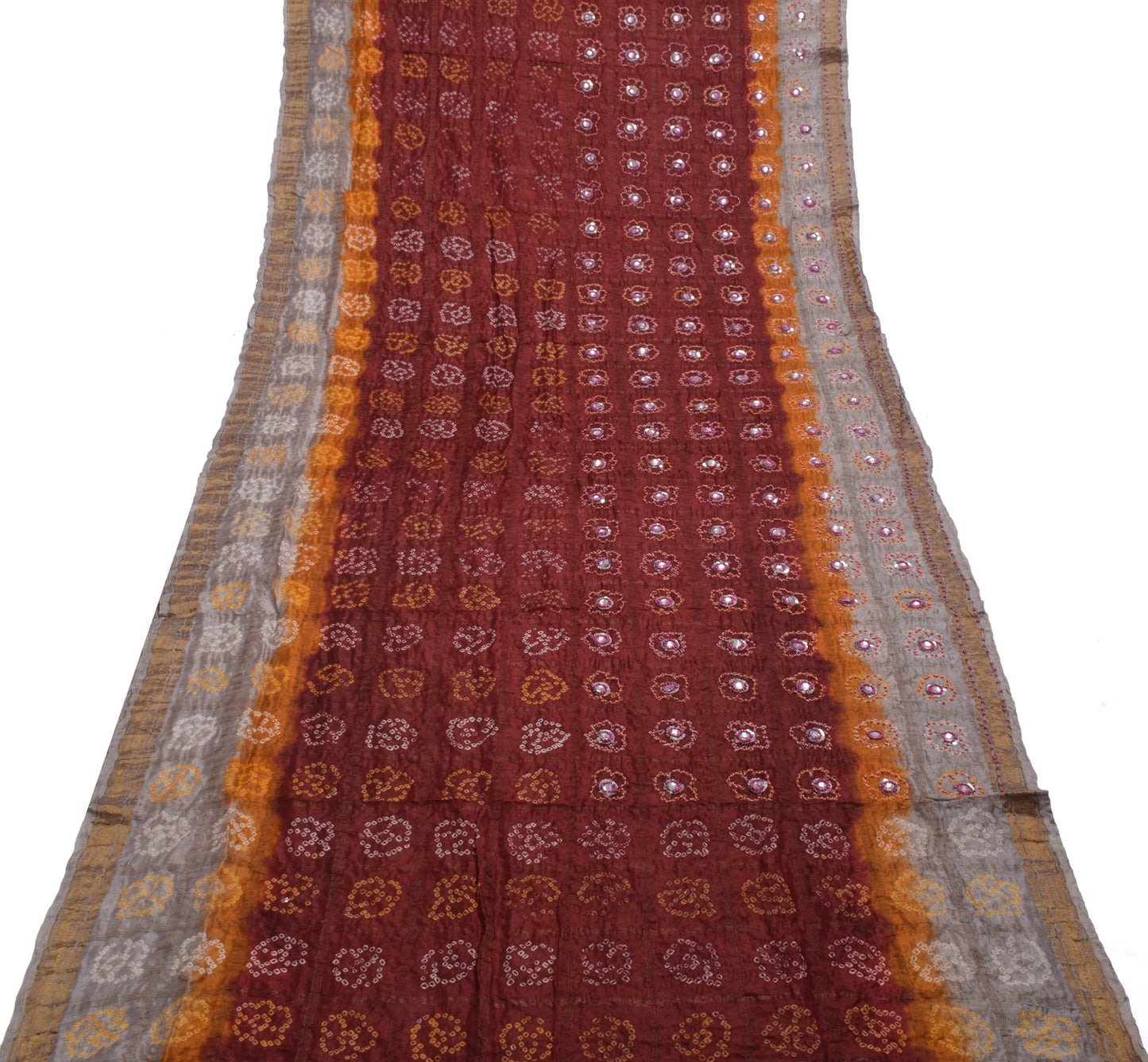 Sushila Vintage Maroon Saree Pure Silk Woven & Printed 5 Yard Sari Craft Fabric