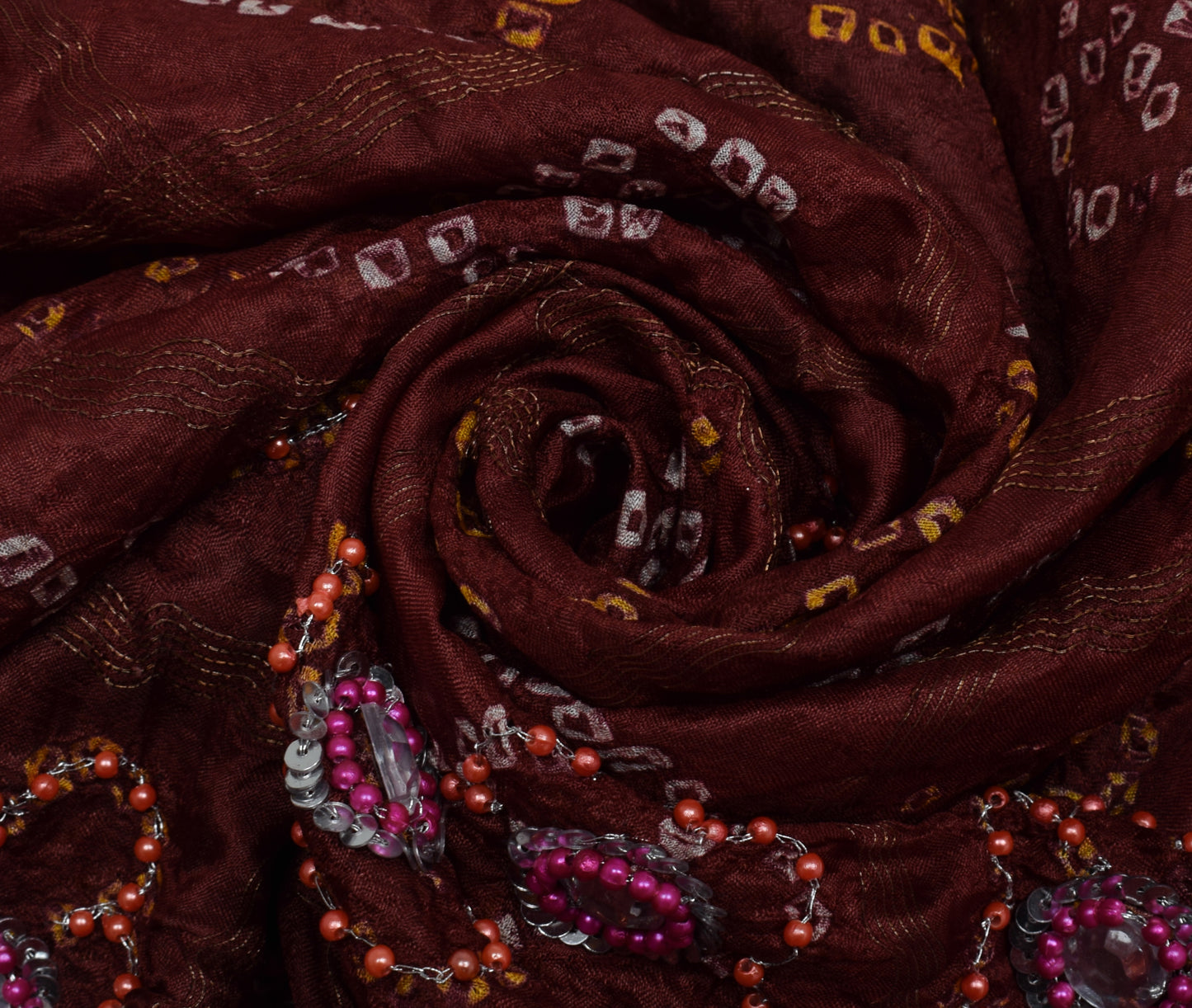 Sushila Vintage Maroon Saree Pure Silk Woven & Printed 5 Yard Sari Craft Fabric
