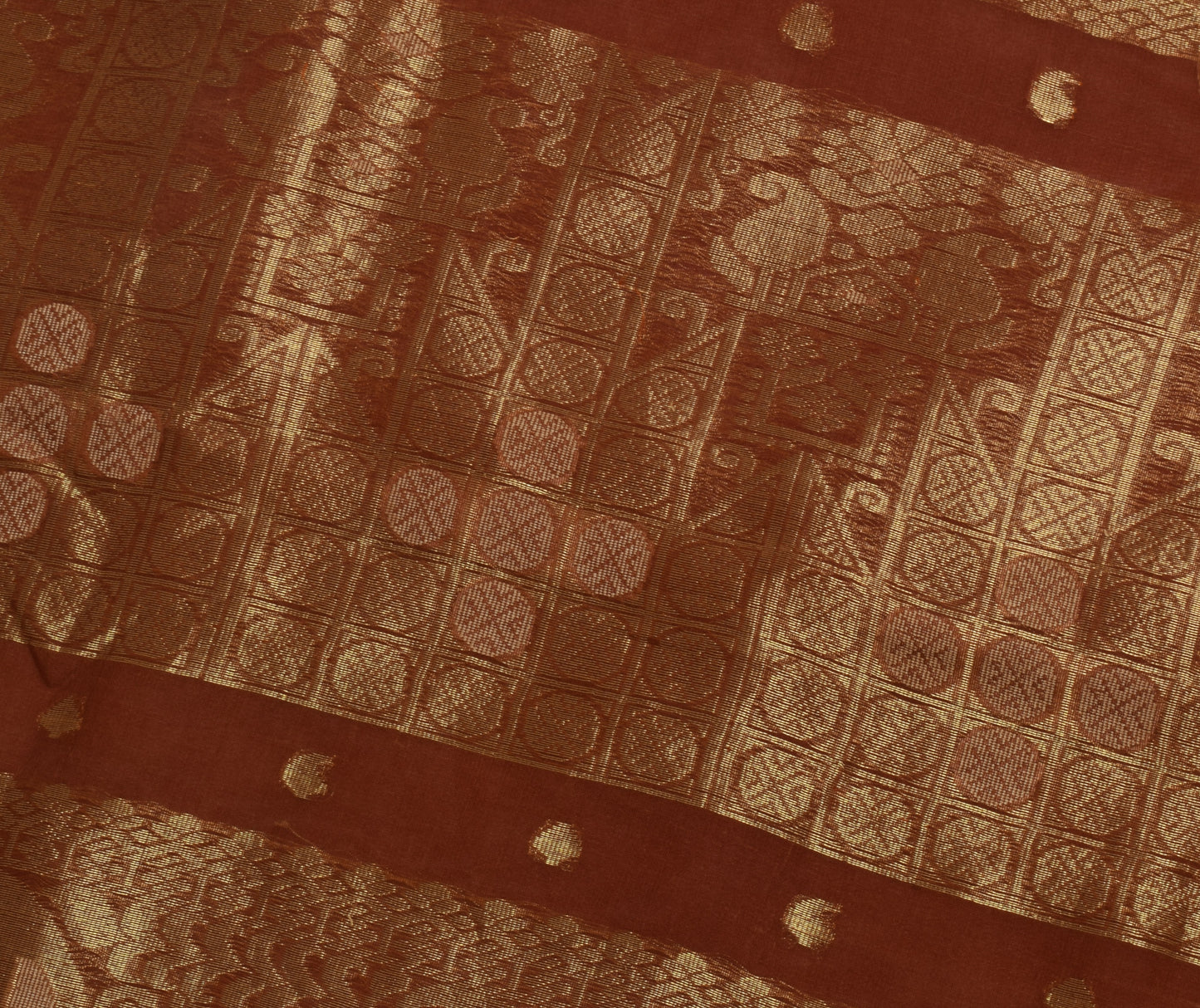 Sushila Vintage Indian Brown Sari Pure Silk Woven Floral Sari Craft Sheer Fabric