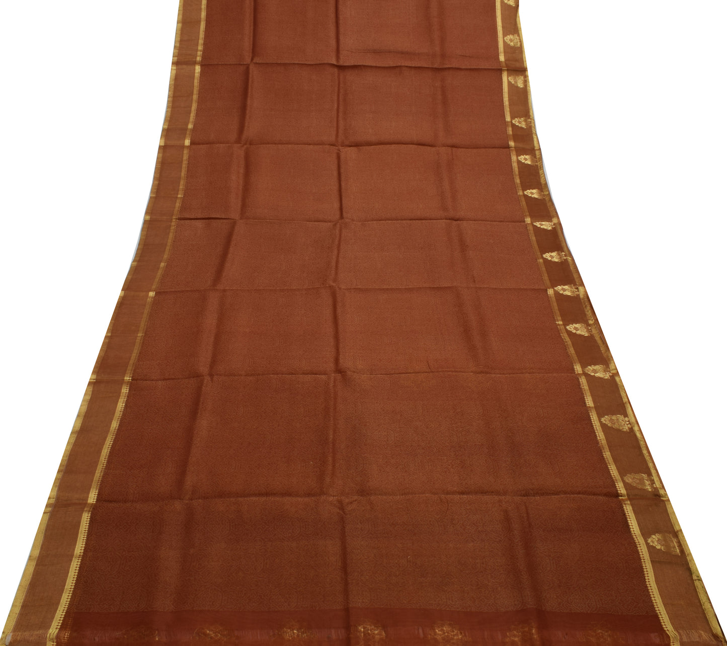 Sushila Vintage Indian Brown Sari Pure Silk Woven Floral Sari Craft Sheer Fabric