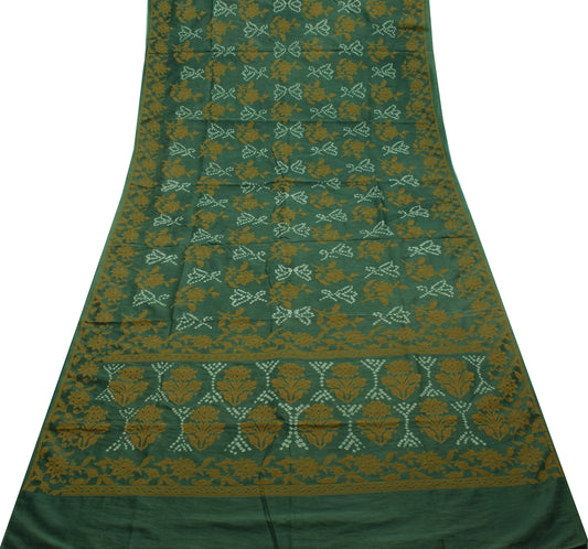 Sushila Vintage Teal Green Saree Blend Silk Woven Floral Sari Craft 5 YD Fabric