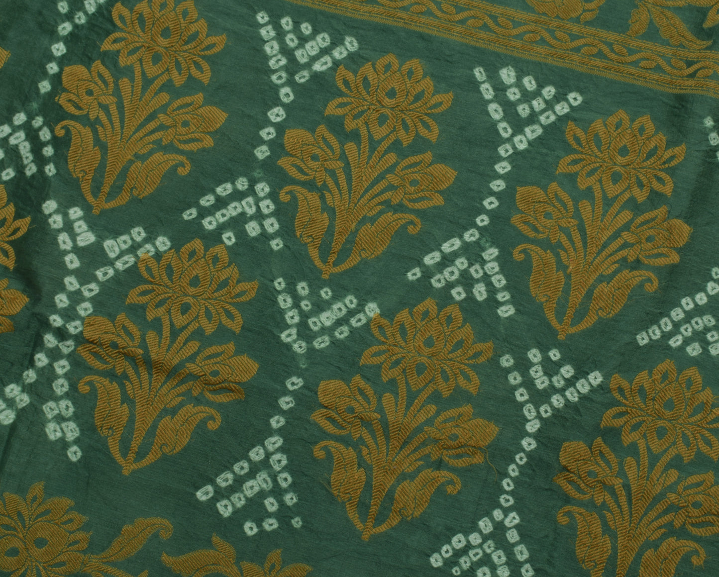 Sushila Vintage Teal Green Saree Blend Silk Woven Floral Sari Craft 5 YD Fabric