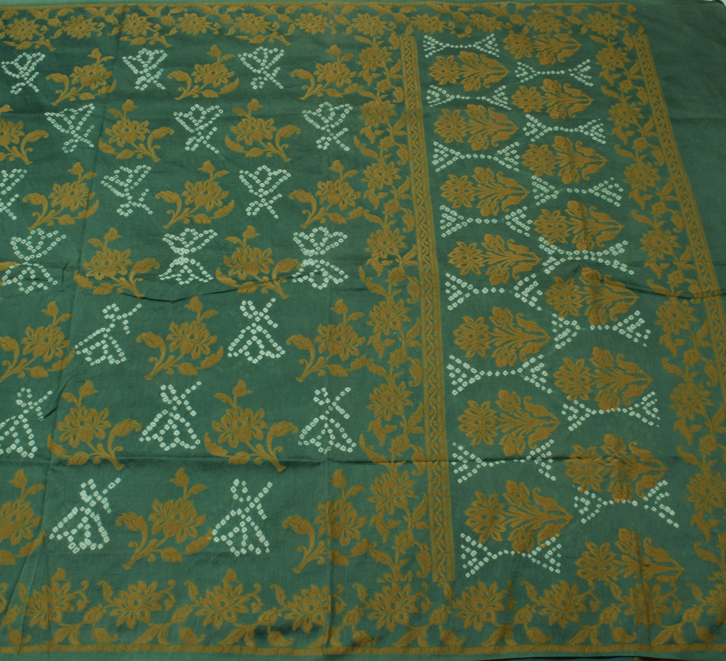 Sushila Vintage Teal Green Saree Blend Silk Woven Floral Sari Craft 5 YD Fabric