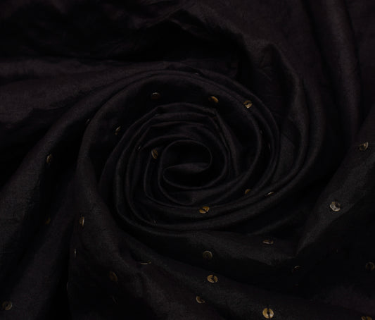 Sushila Vintage Black Saree 100% Pure Silk Hand Beaded 5 Yard Sari Craft Fabric