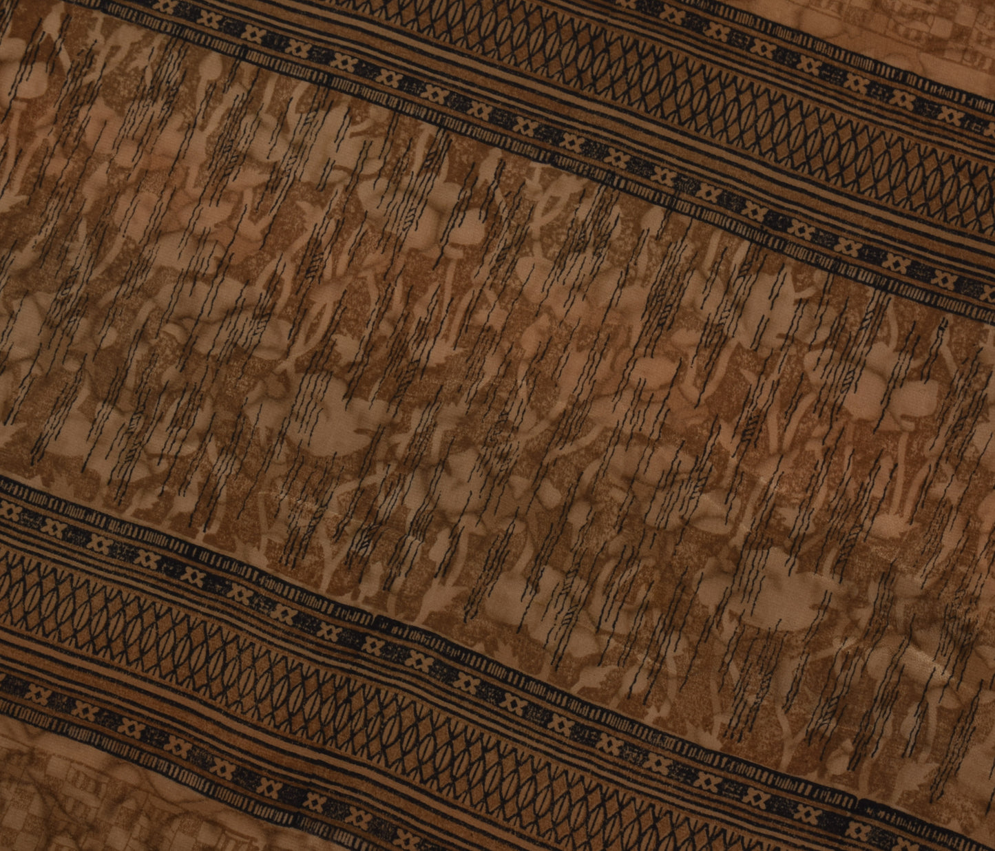 Sushila Vintage Brown Saree Pure Crepe Silk  Embroidered Floral Sari Fabric