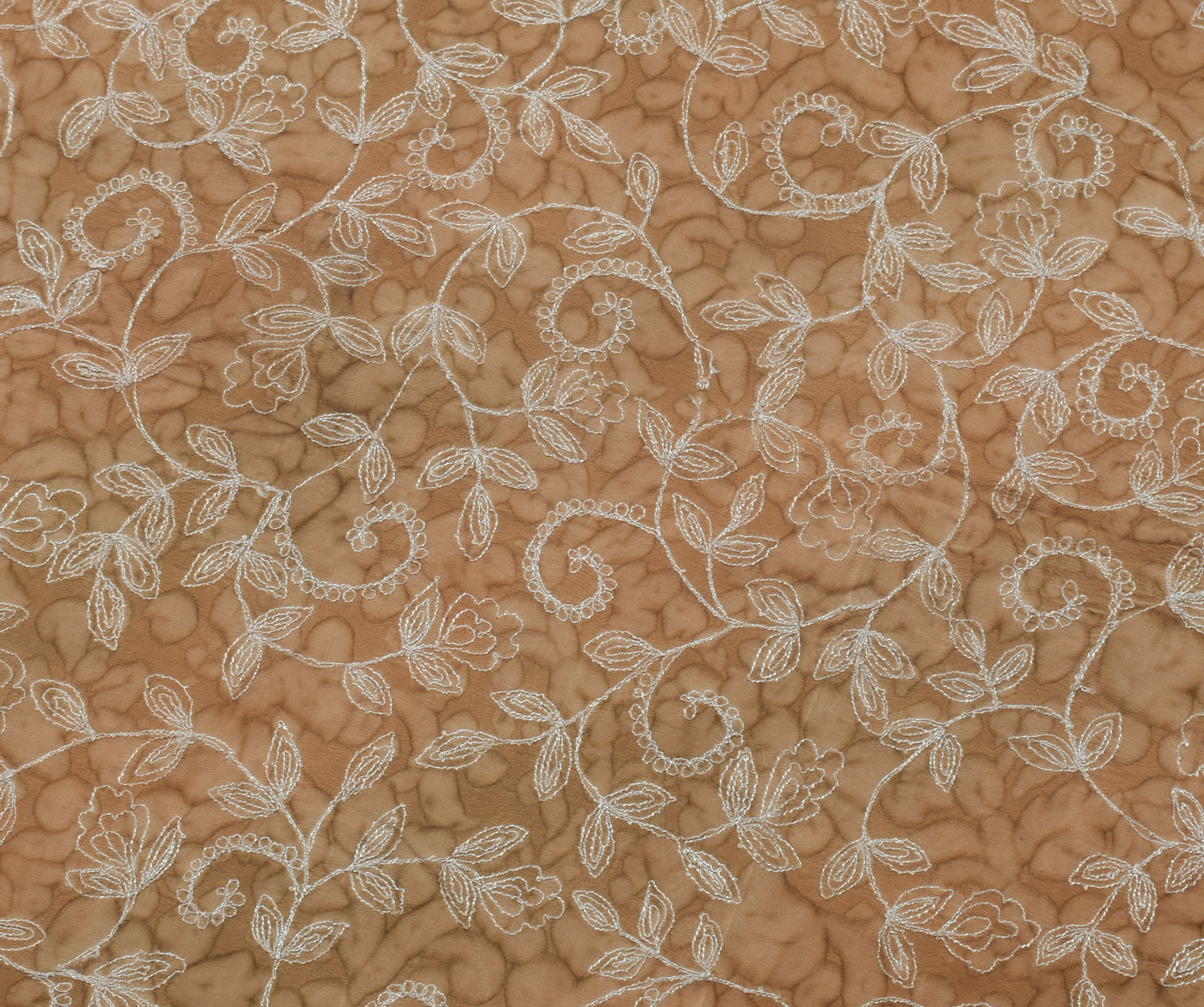 Sushila Vintage Brown Saree Pure Crepe Silk  Embroidered Floral Sari Fabric