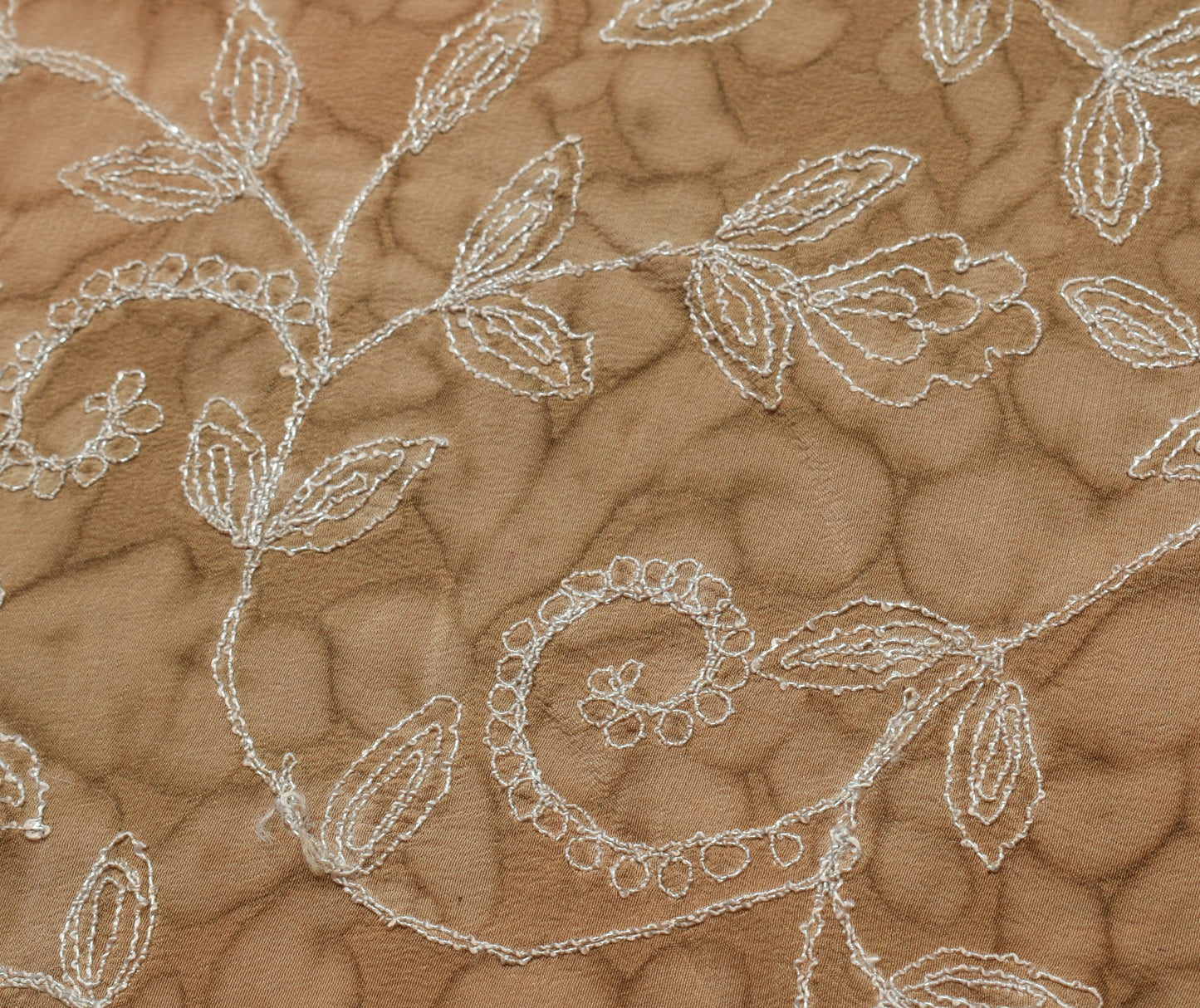 Sushila Vintage Brown Saree Pure Crepe Silk  Embroidered Floral Sari Fabric