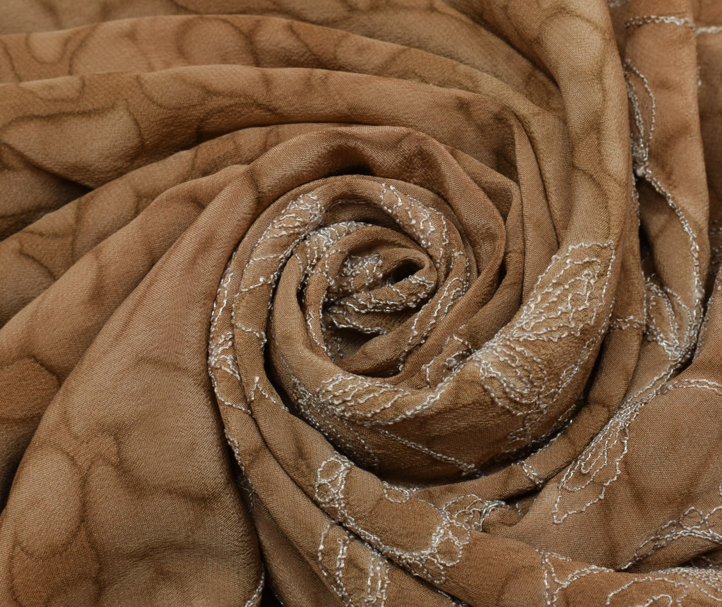 Sushila Vintage Brown Saree Pure Crepe Silk  Embroidered Floral Sari Fabric