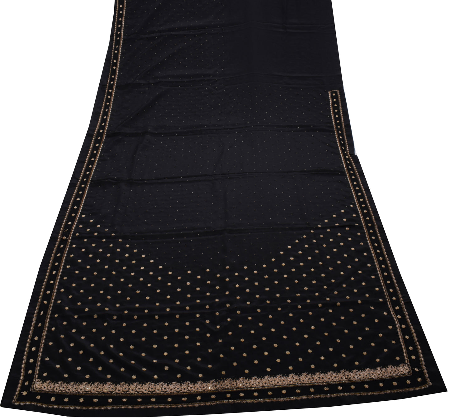 Sushila Vintage Black Saree Blend Crepe Silk Hand Beaded Zardozi Sari Fabric