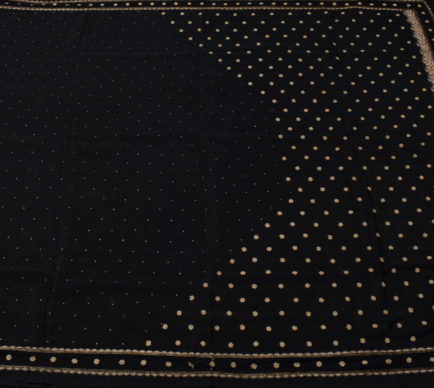 Sushila Vintage Black Saree Blend Crepe Silk Hand Beaded Zardozi Sari Fabric
