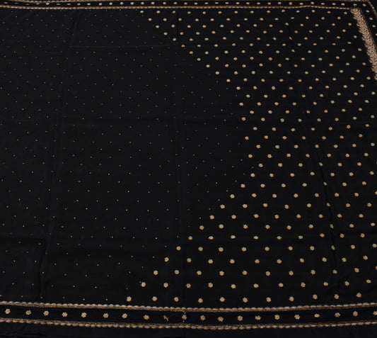 Sushila Vintage Black Saree Blend Crepe Silk Hand Beaded Zardozi Sari Fabric