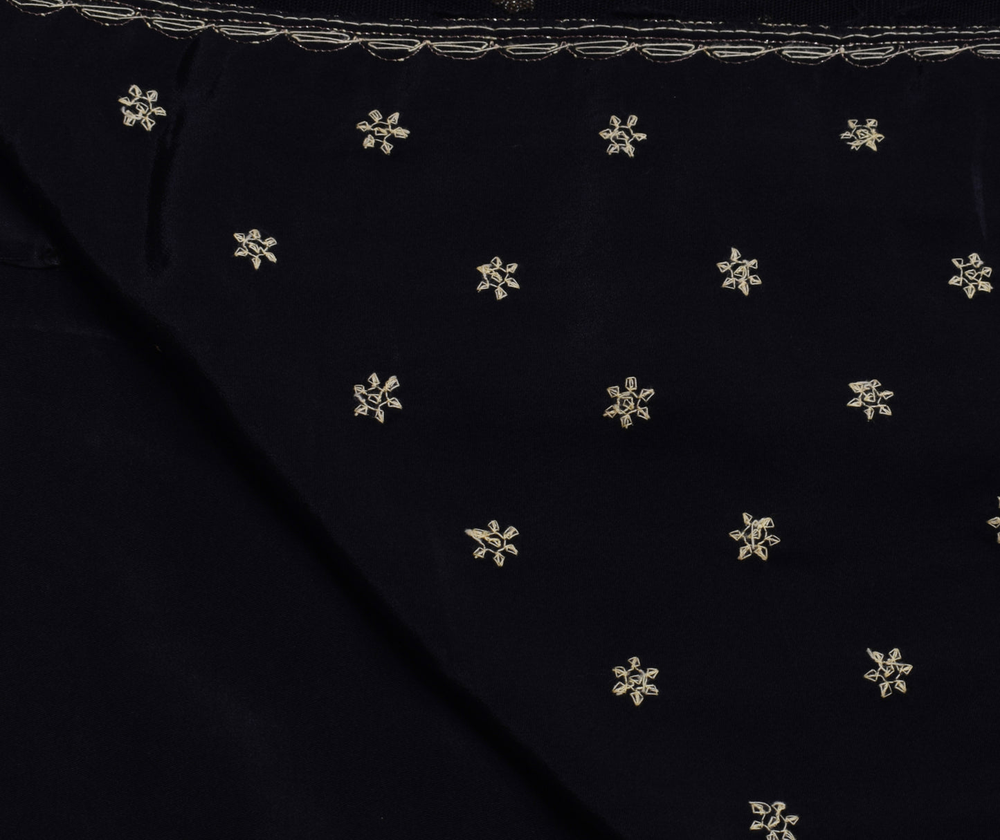 Sushila Vintage Black Saree Blend Crepe Silk Hand Beaded Zardozi Sari Fabric