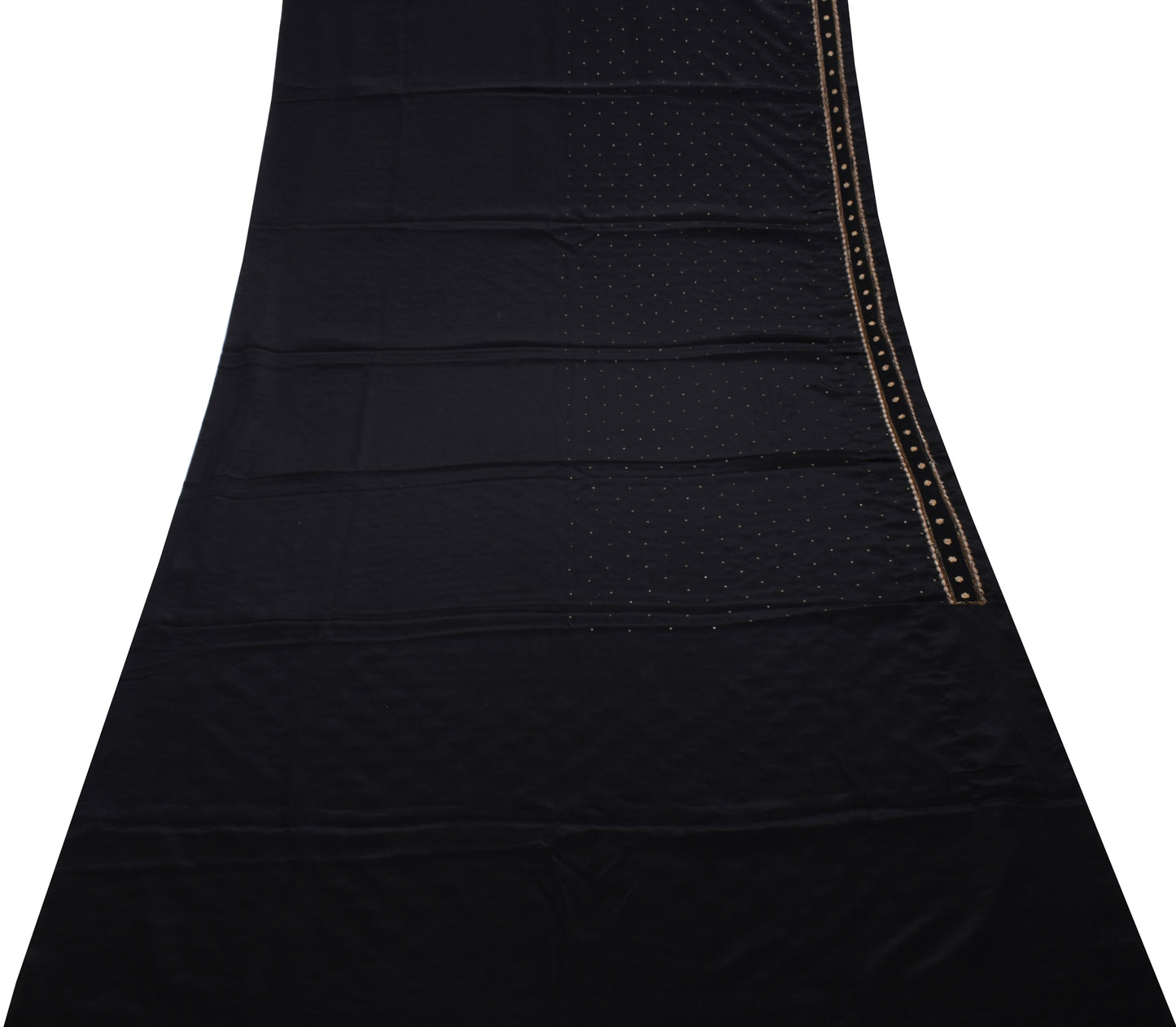 Sushila Vintage Black Saree Blend Crepe Silk Hand Beaded Zardozi Sari Fabric