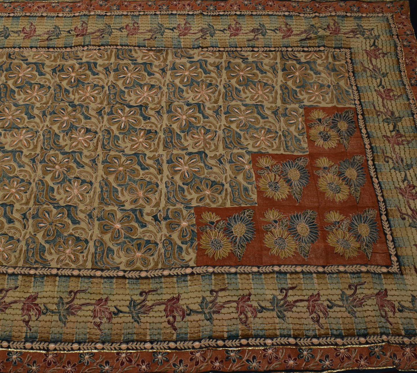 Sushila Vintage Indian Brown Saree Pure Crepe Silk Printed Floral Sari Fabric