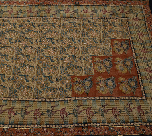Sushila Vintage Indian Brown Saree Pure Crepe Silk Printed Floral Sari Fabric