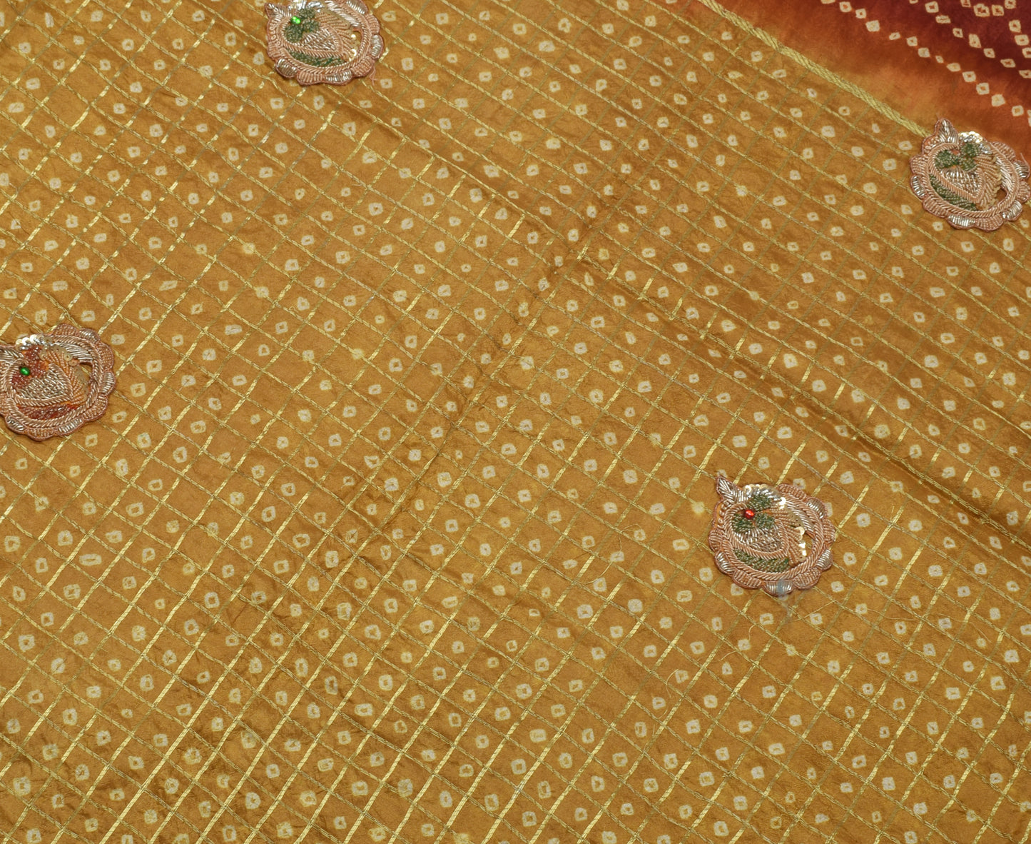Sushila Vintage Green Saree 100% Pure Silk Bandhani Printed Sari Craft Fabric